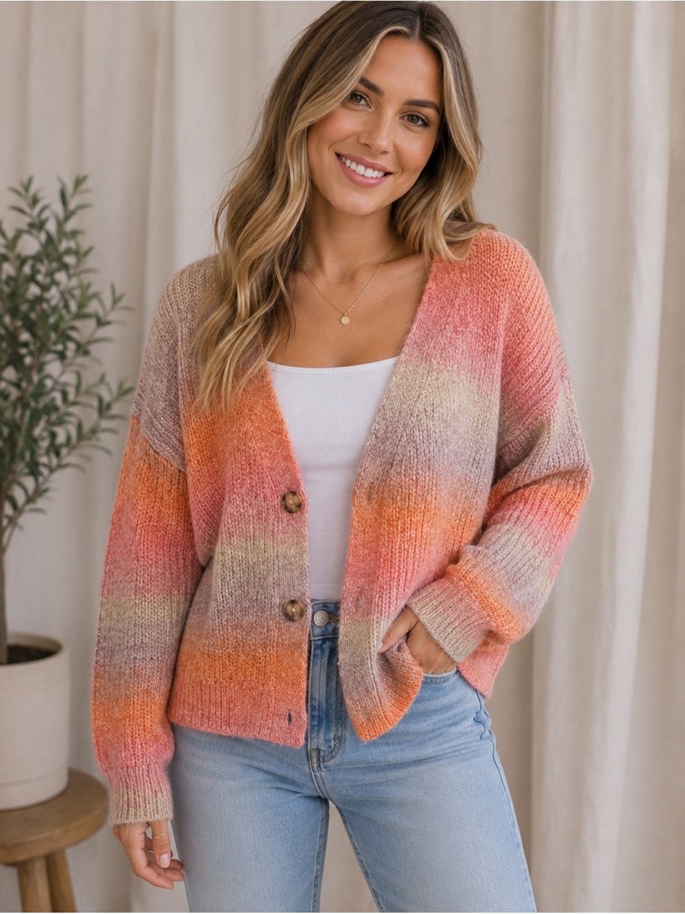 99 Jane Street Pink and Orange and Grey Gradient Cardigan size large